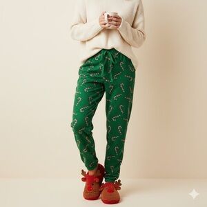 Green Candy Cane Print Women's Pants Sz L